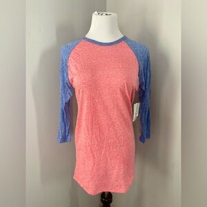 LuLaRoe Randy Tee Shirt NWT 3/4 Raglan Knit Sleeve Heather Red and Blue